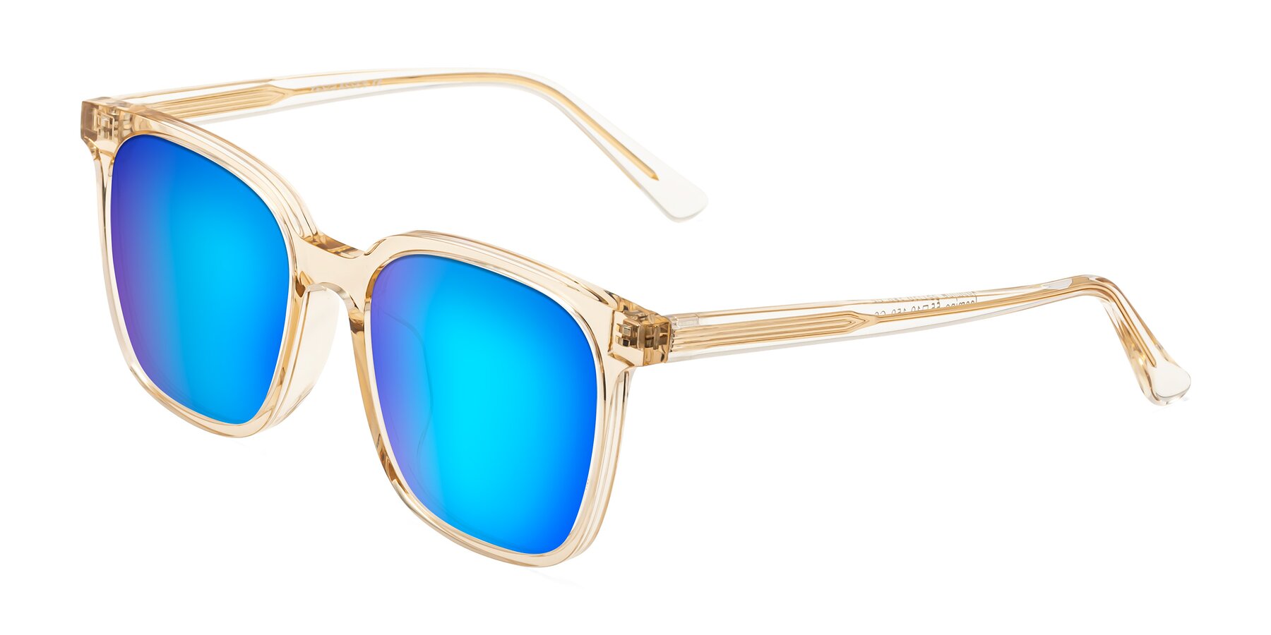 Angle of Jasmine in Champagne with Blue Mirrored Lenses