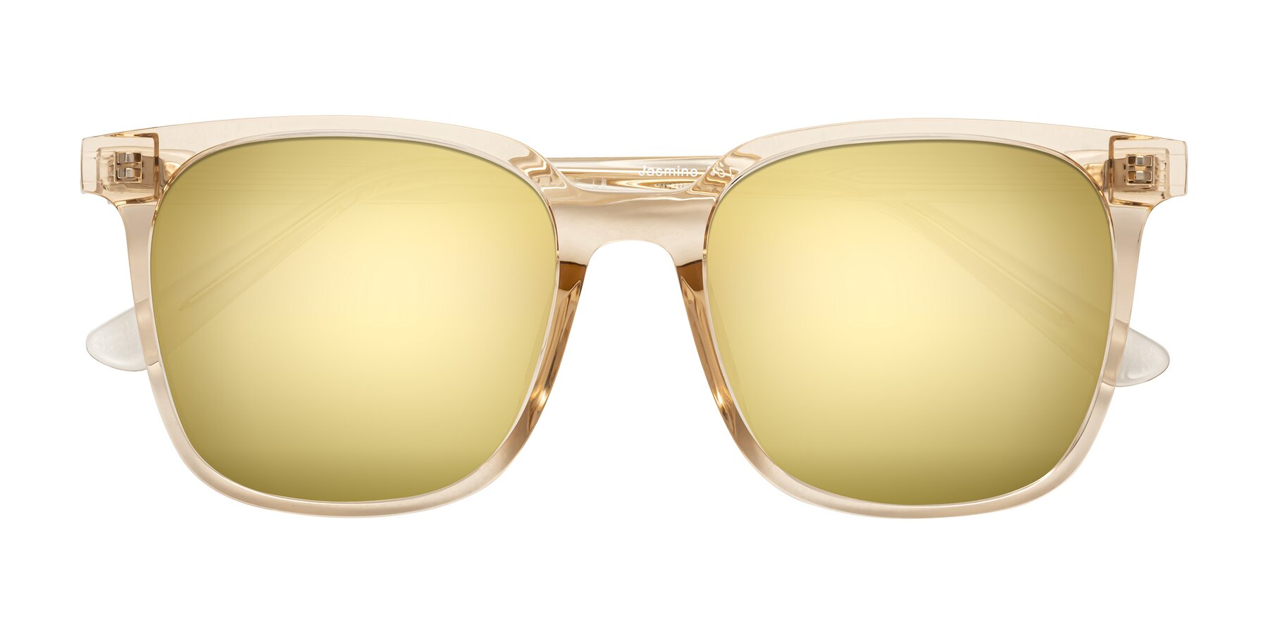 Folded Front of Jasmine in Champagne with Gold Mirrored Lenses