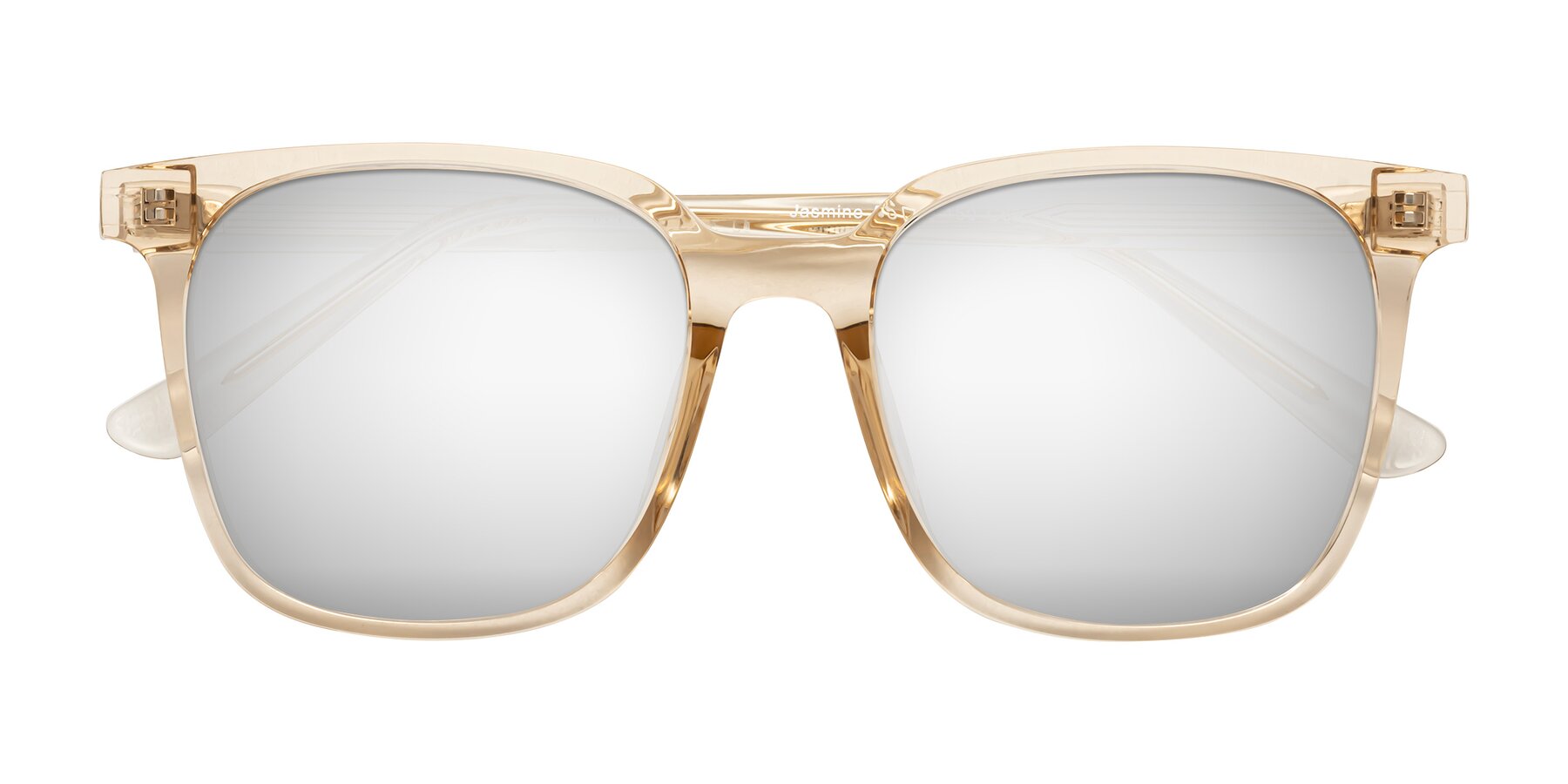 Folded Front of Jasmine in Champagne with Silver Mirrored Lenses