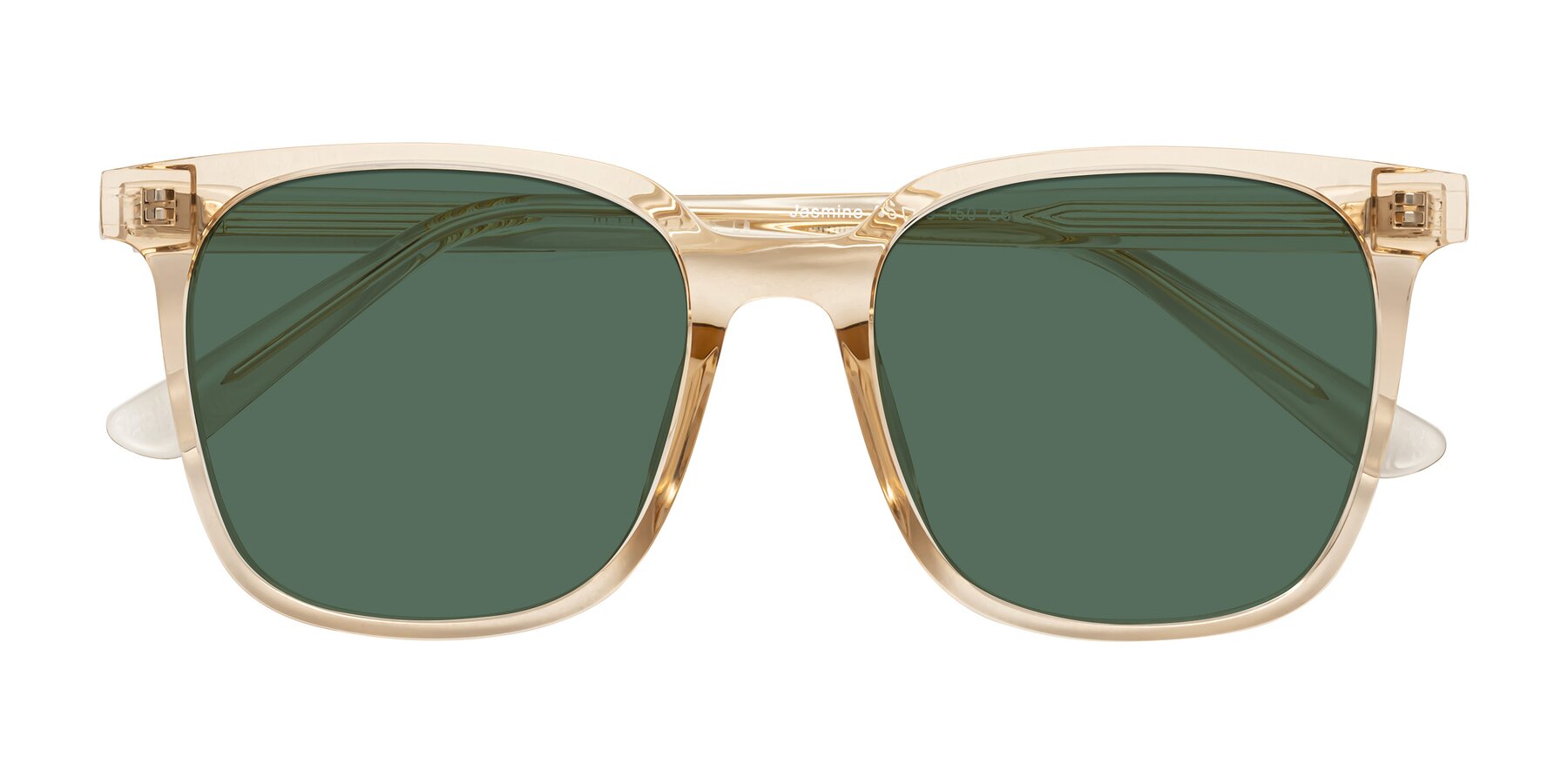 Folded Front of Jasmine in Champagne with Green Polarized Lenses