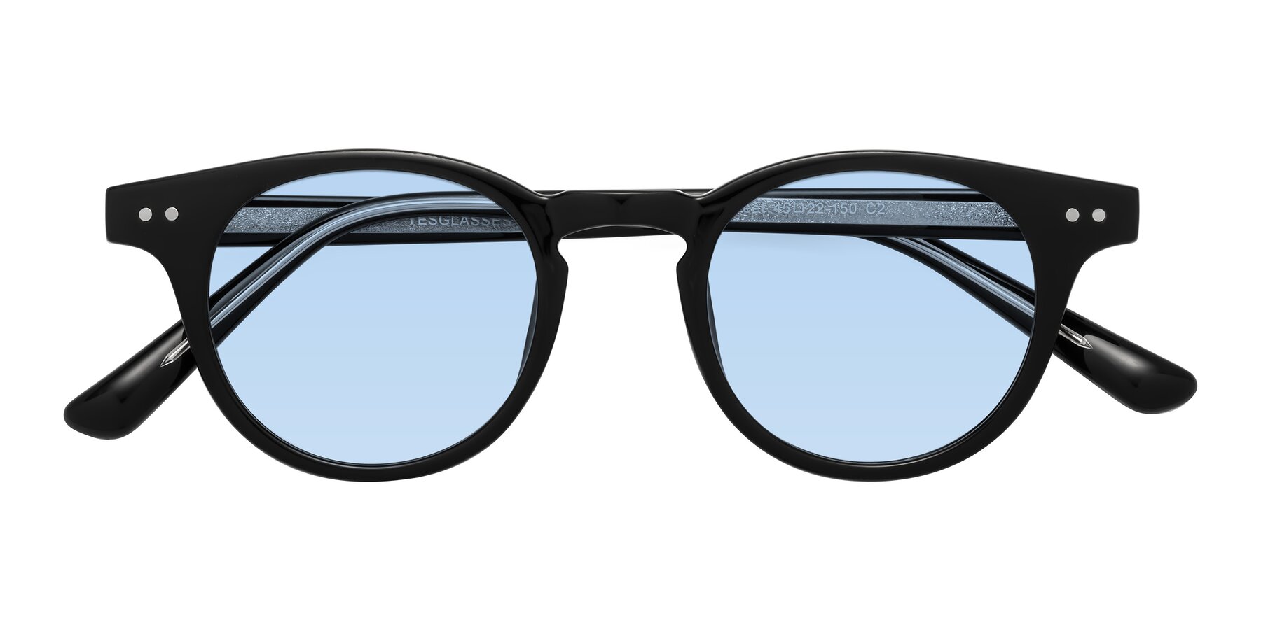 Folded Front of Sweet in Black with Light Blue Tinted Lenses