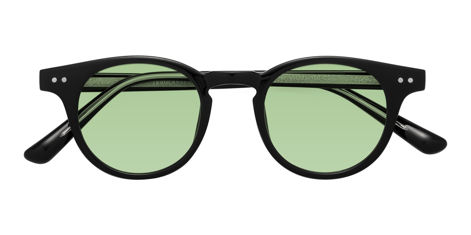 Folded Front of Sweet in Black with Medium Green Tinted Lenses