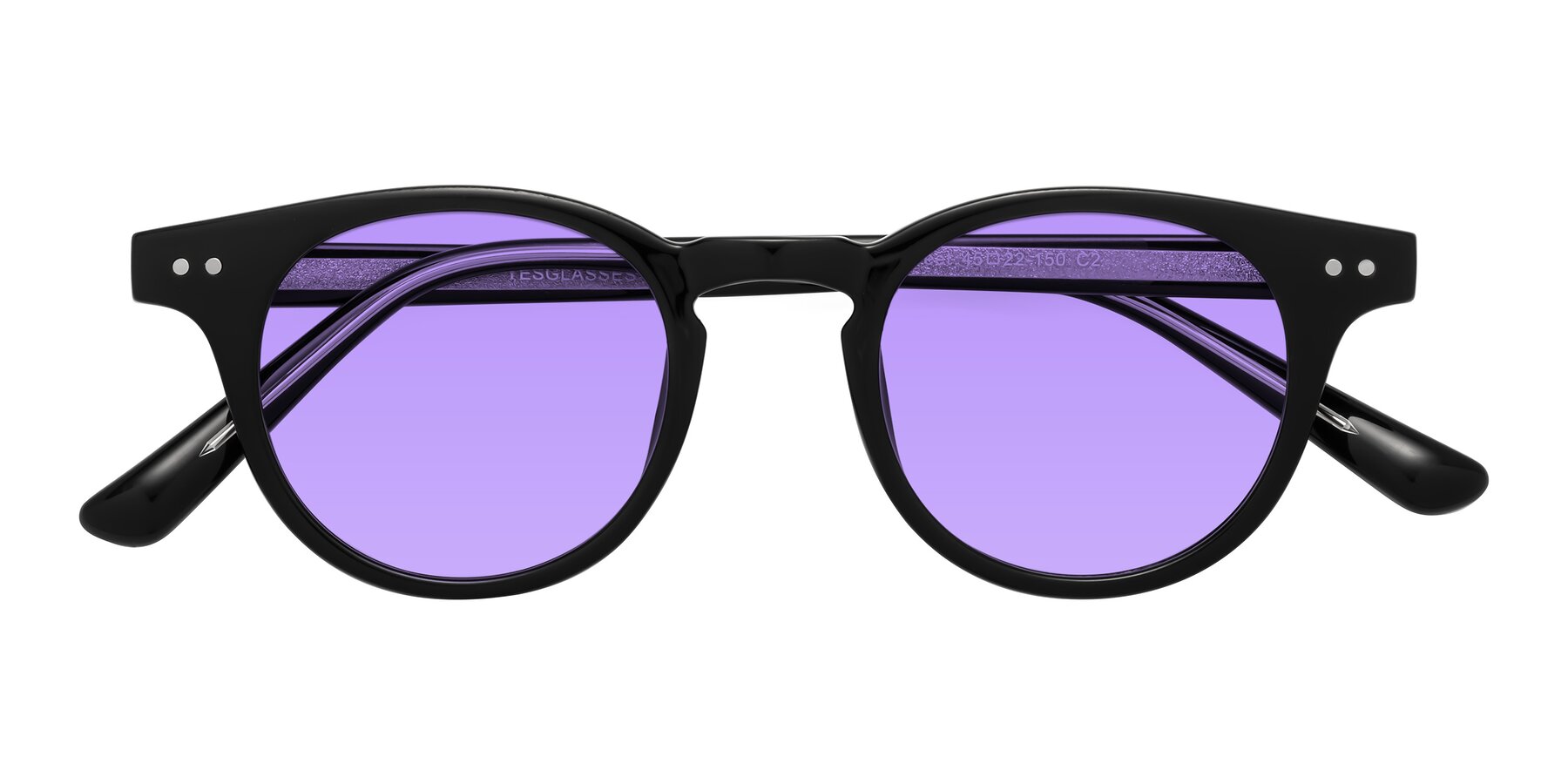 Folded Front of Sweet in Black with Medium Purple Tinted Lenses