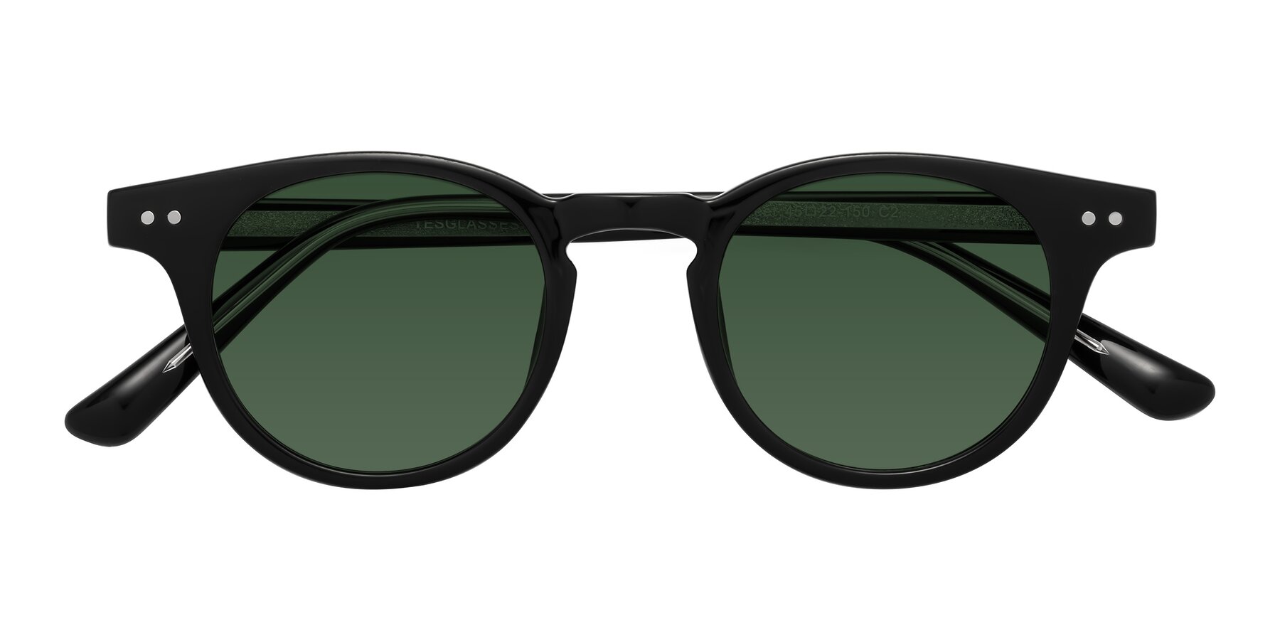 Folded Front of Sweet in Black with Green Tinted Lenses