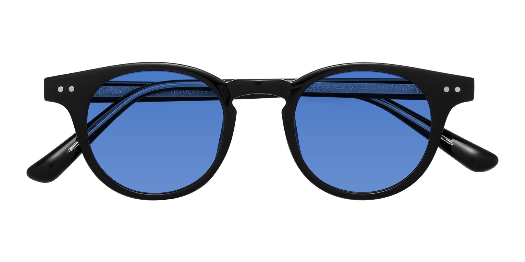 Folded Front of Sweet in Black with Blue Tinted Lenses