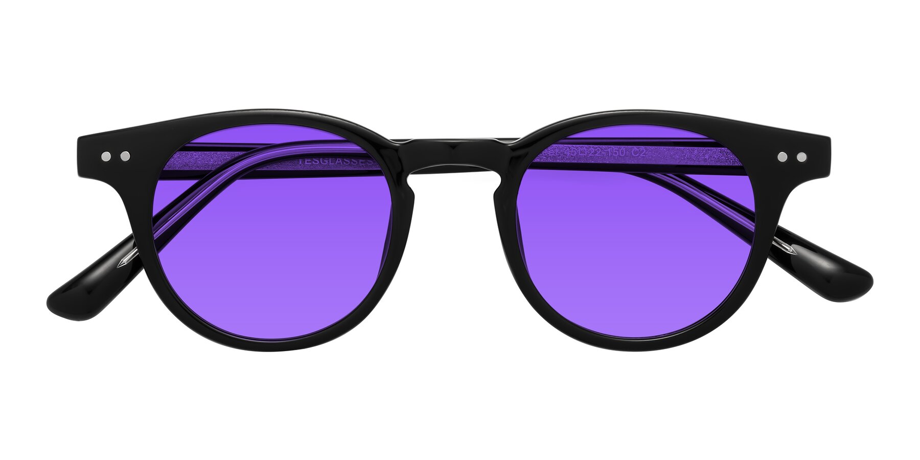 Folded Front of Sweet in Black with Purple Tinted Lenses