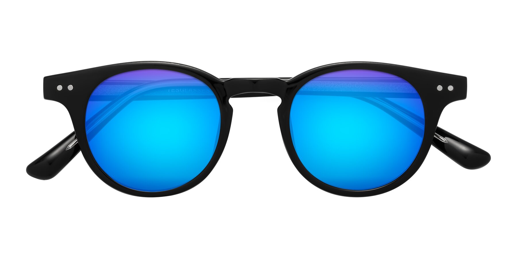 Folded Front of Sweet in Black with Blue Mirrored Lenses