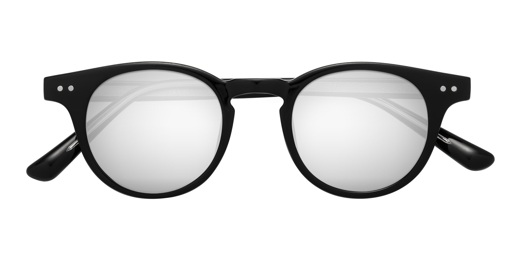 Folded Front of Sweet in Black with Silver Mirrored Lenses