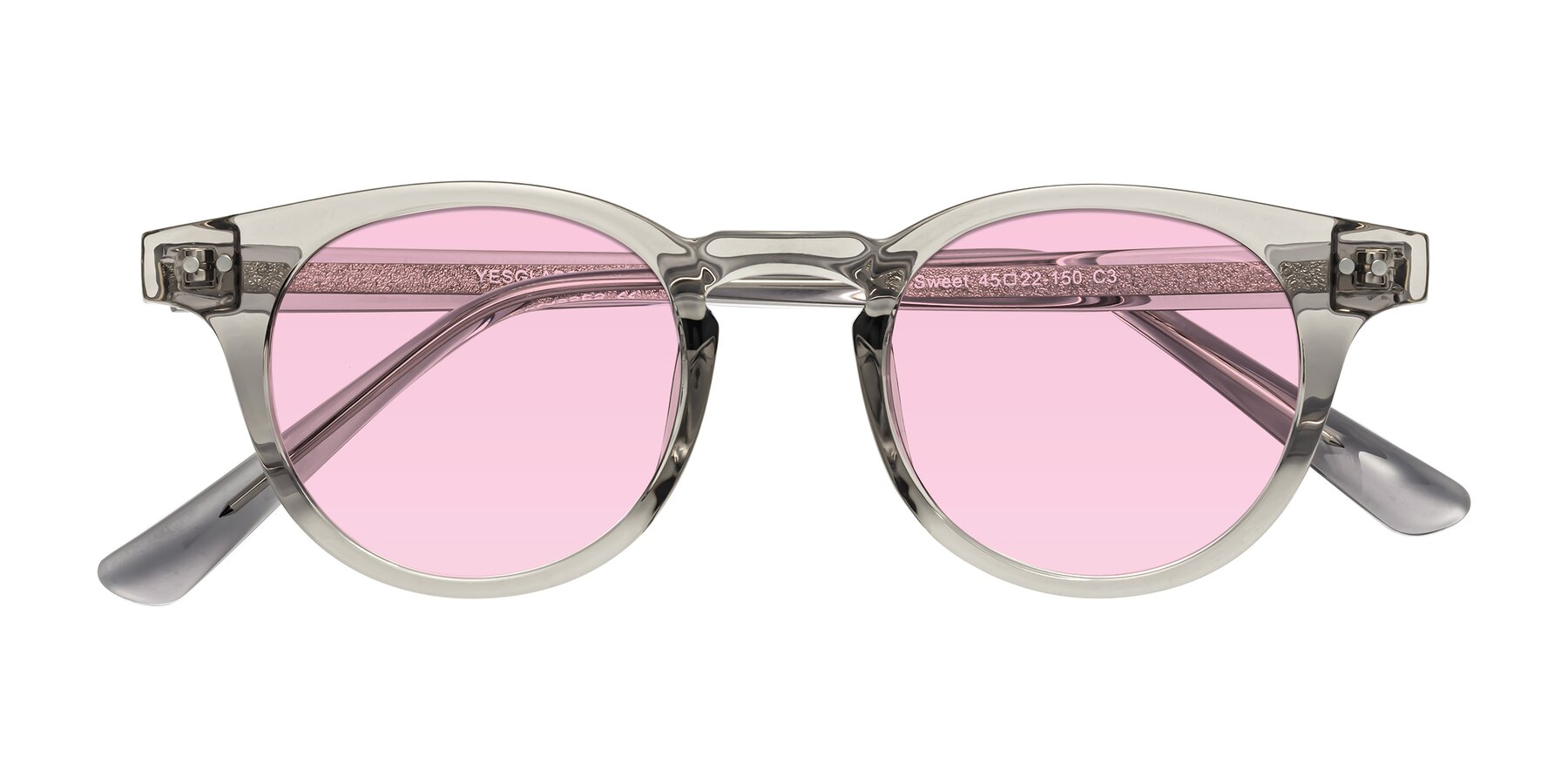 Folded Front of Sweet in Translucent Gray with Light Pink Tinted Lenses