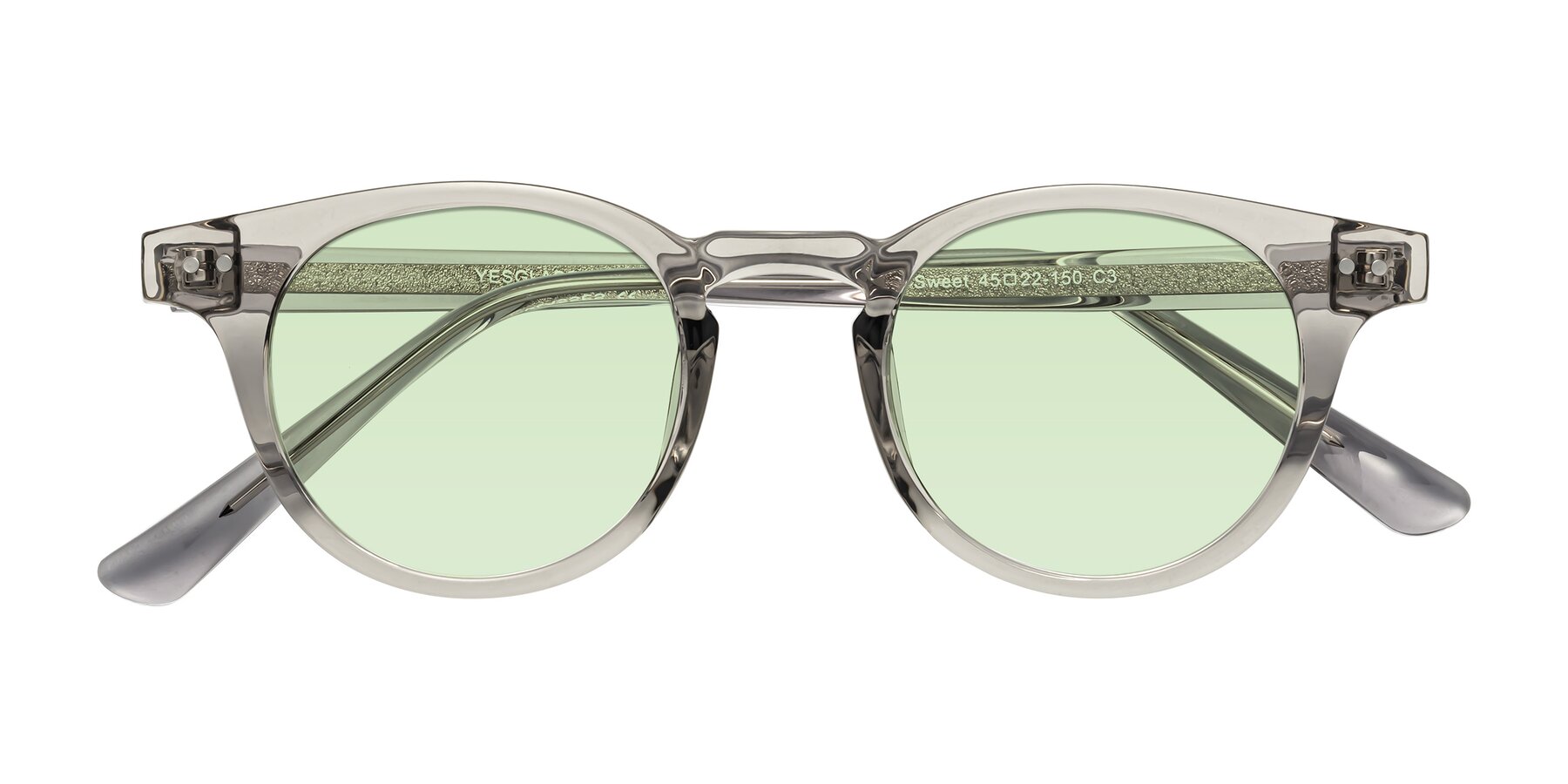 Folded Front of Sweet in Translucent Gray with Light Green Tinted Lenses