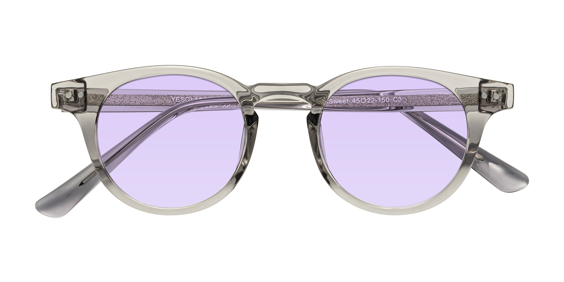 Folded Front of Sweet in Translucent Gray with Light Purple Tinted Lenses