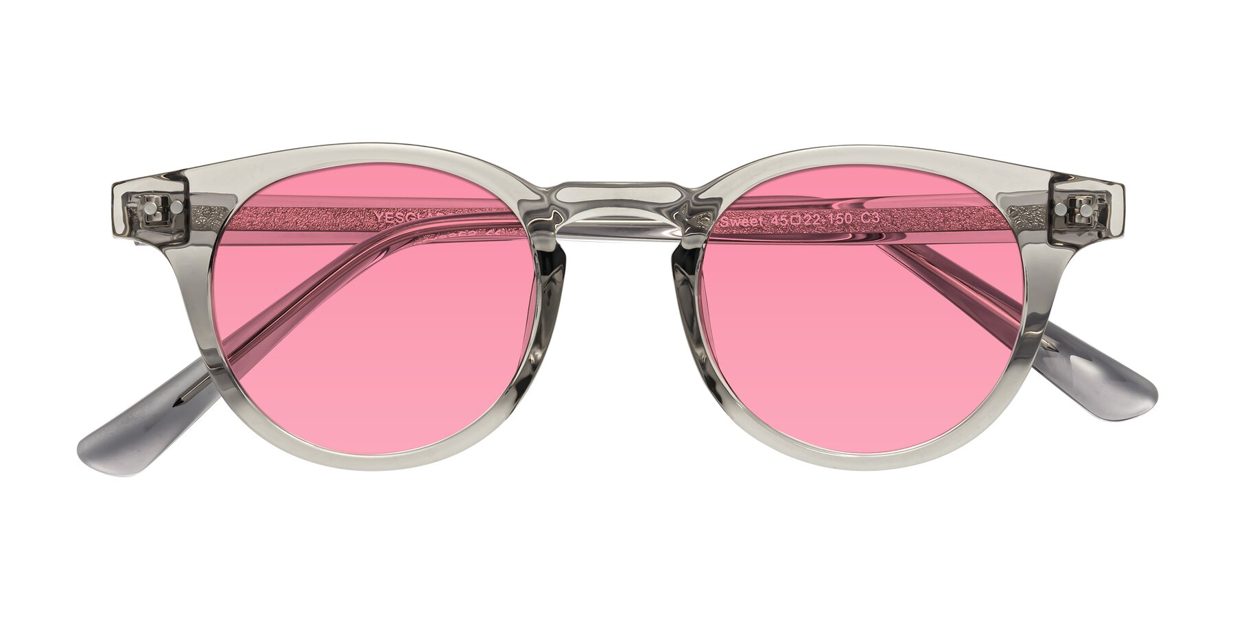 Folded Front of Sweet in Translucent Gray with Pink Tinted Lenses