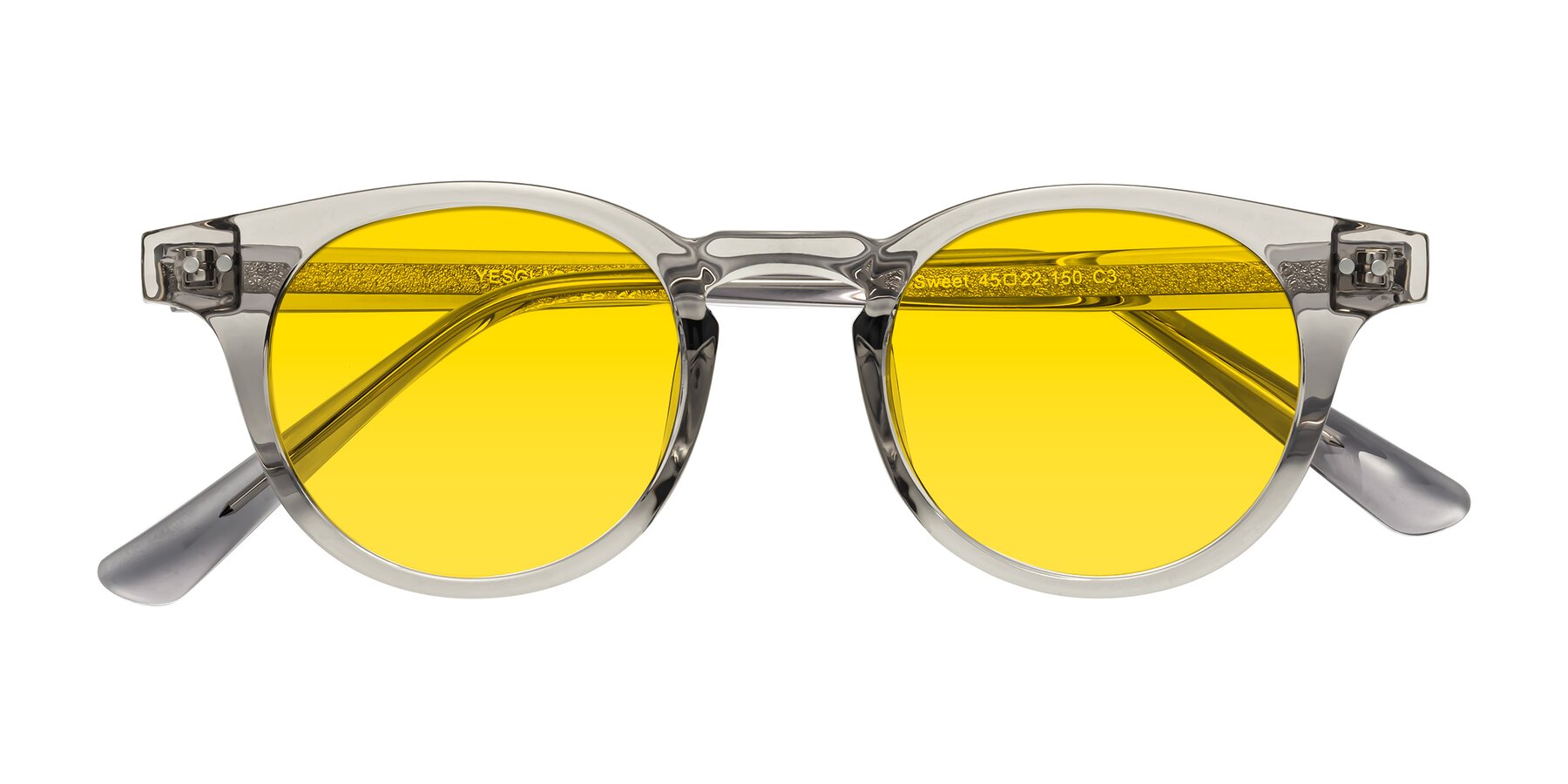 Folded Front of Sweet in Translucent Gray with Yellow Tinted Lenses