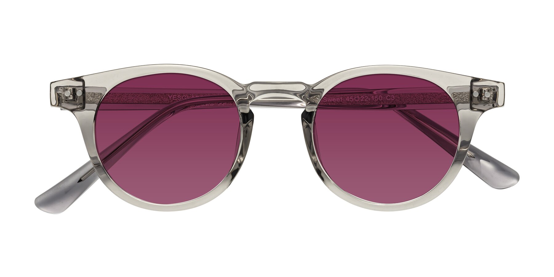 Folded Front of Sweet in Translucent Gray with Wine Tinted Lenses