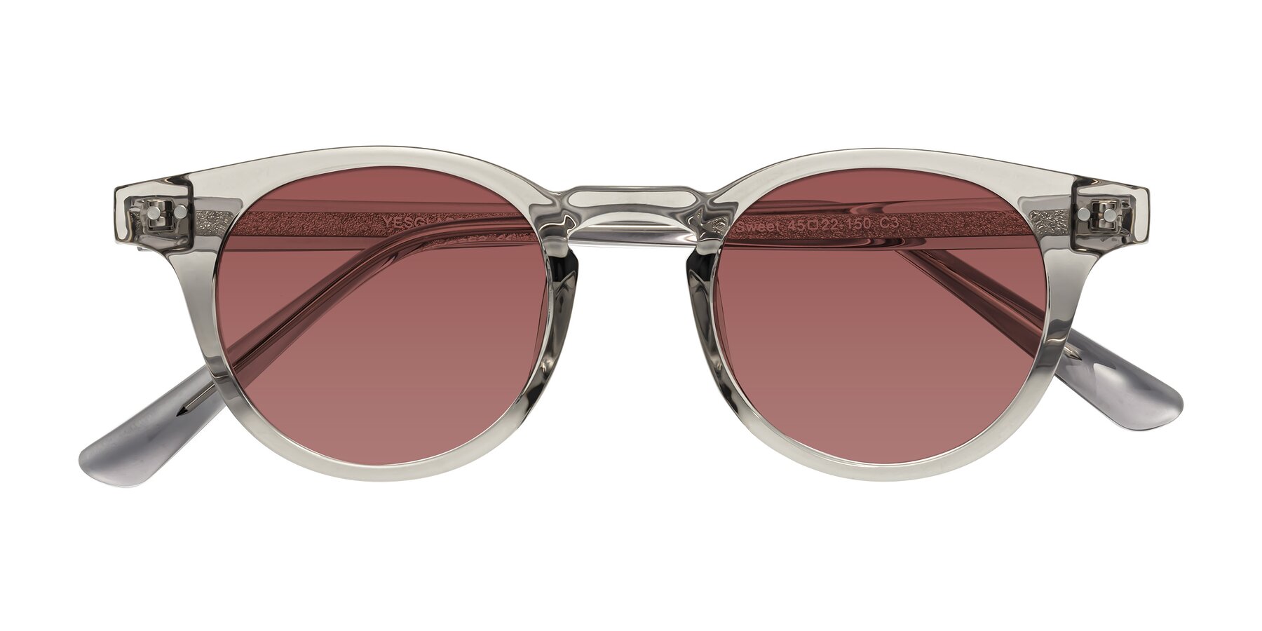 Folded Front of Sweet in Translucent Gray with Garnet Tinted Lenses