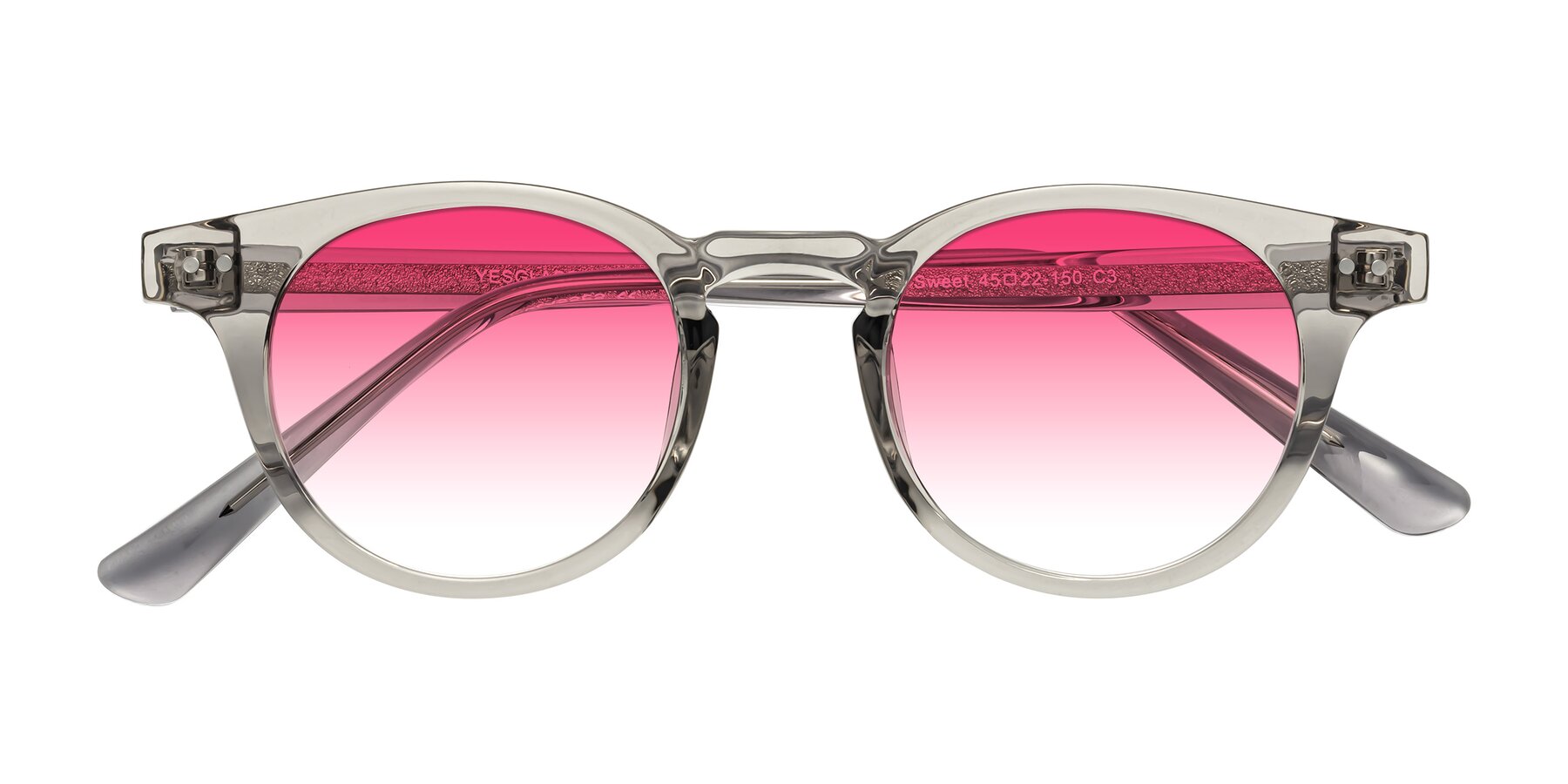 Folded Front of Sweet in Translucent Gray with Pink Gradient Lenses