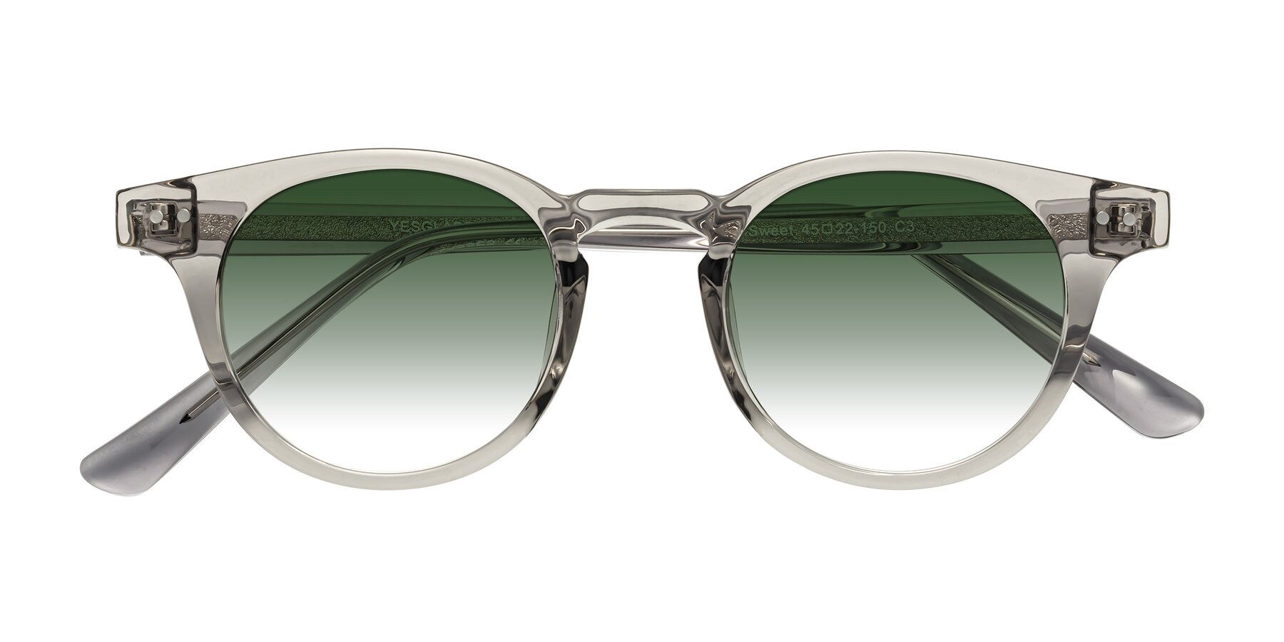 Folded Front of Sweet in Translucent Gray with Green Gradient Lenses