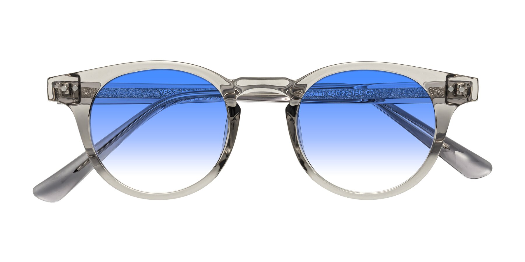 Folded Front of Sweet in Translucent Gray with Blue Gradient Lenses