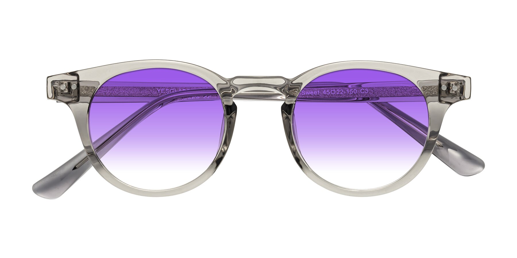 Folded Front of Sweet in Translucent Gray with Purple Gradient Lenses