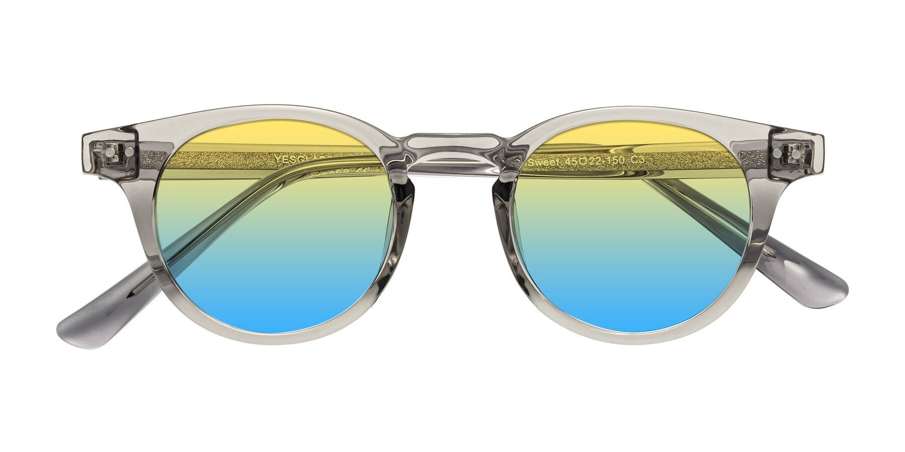 Folded Front of Sweet in Translucent Gray with Yellow / Blue Gradient Lenses