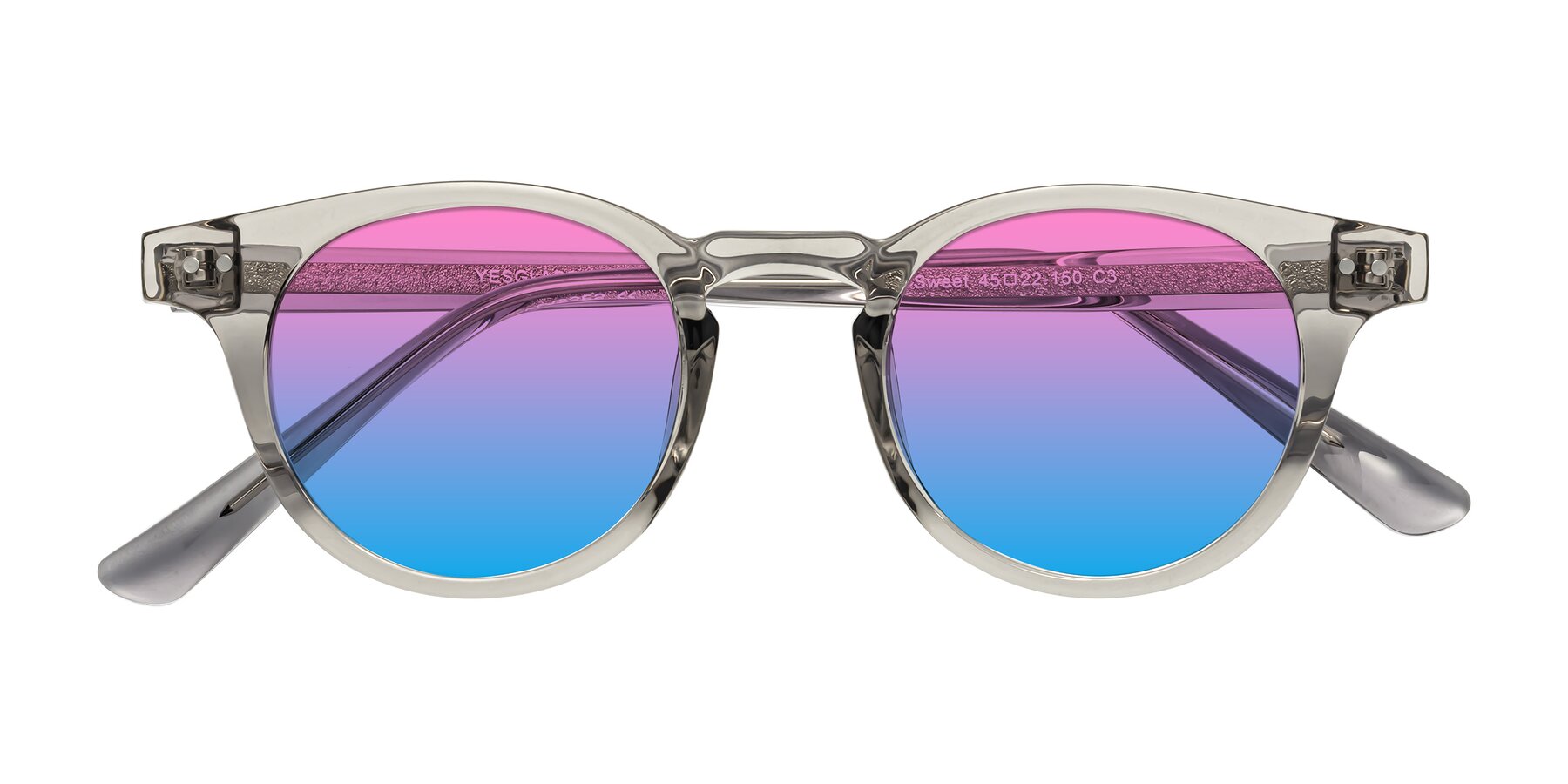 Folded Front of Sweet in Translucent Gray with Pink / Blue Gradient Lenses