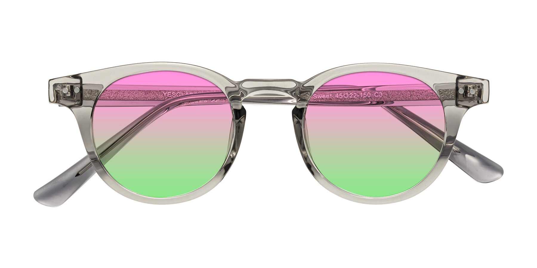 Folded Front of Sweet in Translucent Gray with Pink / Green Gradient Lenses