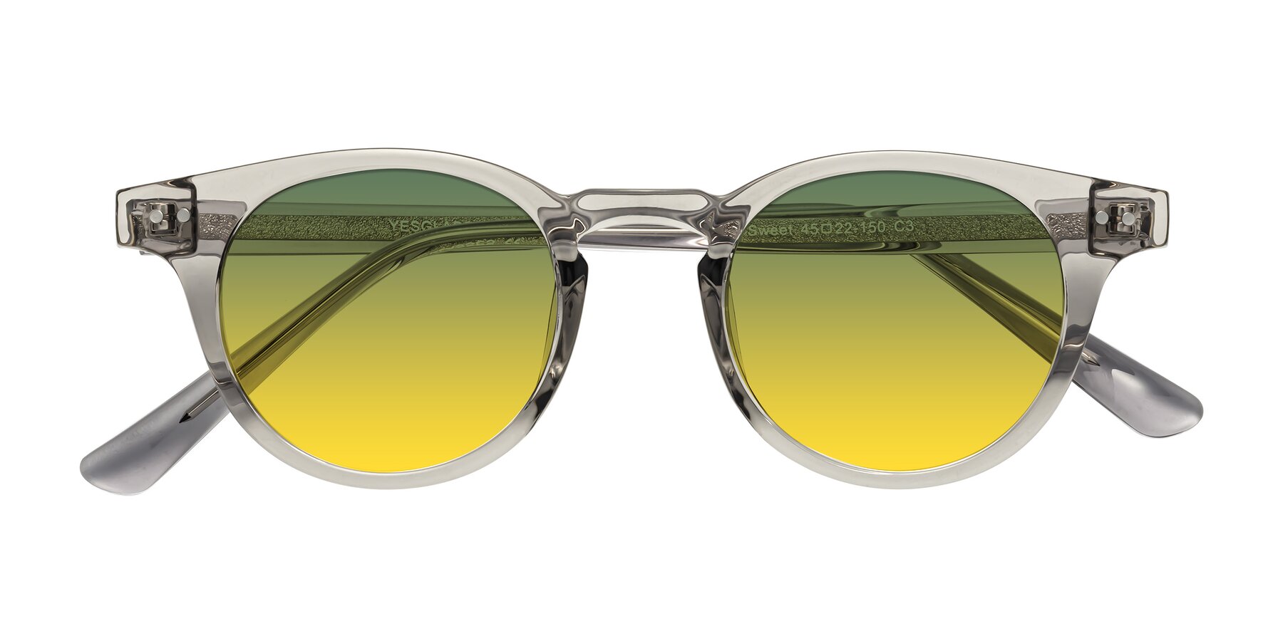 Folded Front of Sweet in Translucent Gray with Green / Yellow Gradient Lenses