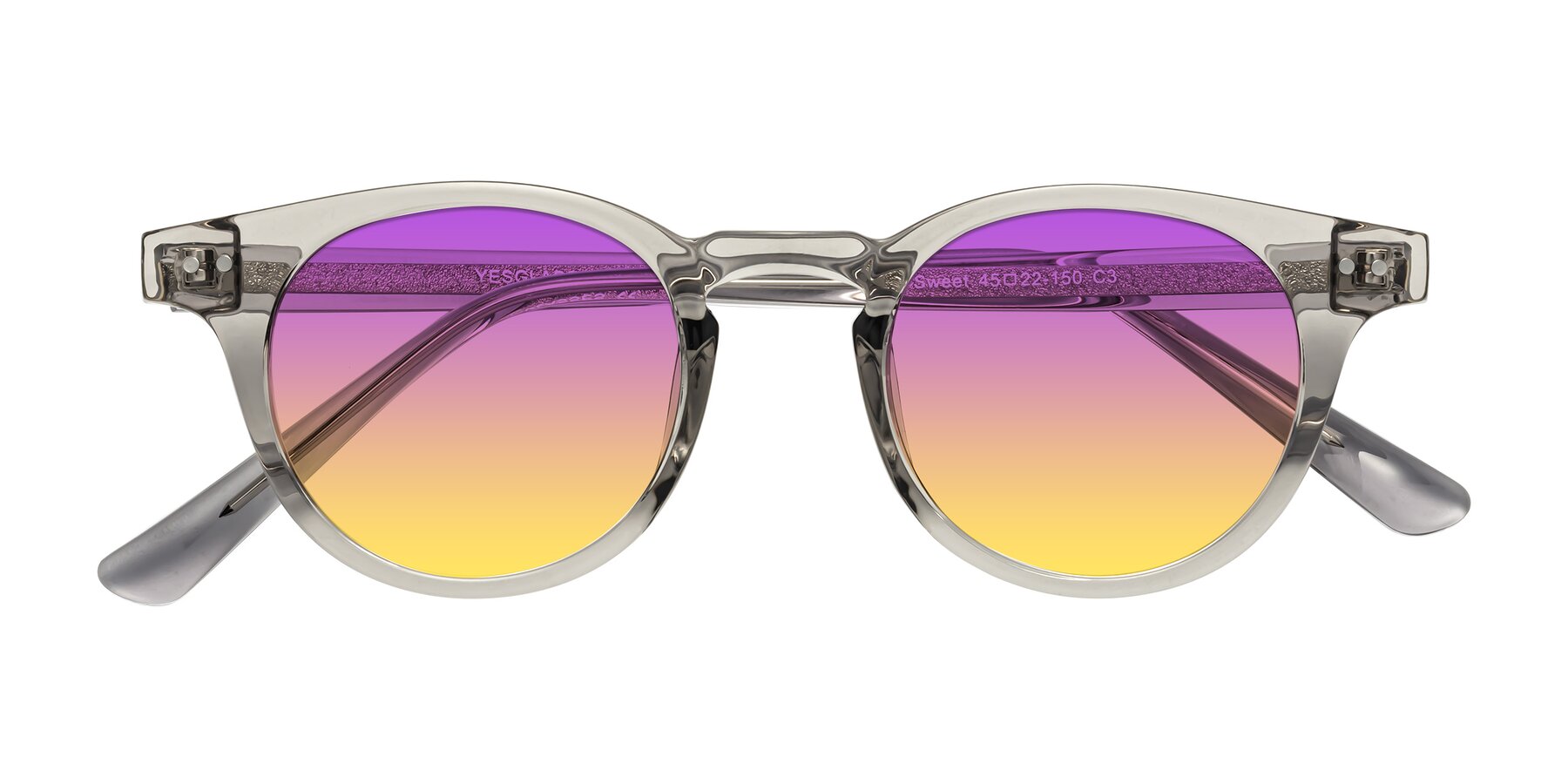 Folded Front of Sweet in Translucent Gray with Purple / Yellow Gradient Lenses