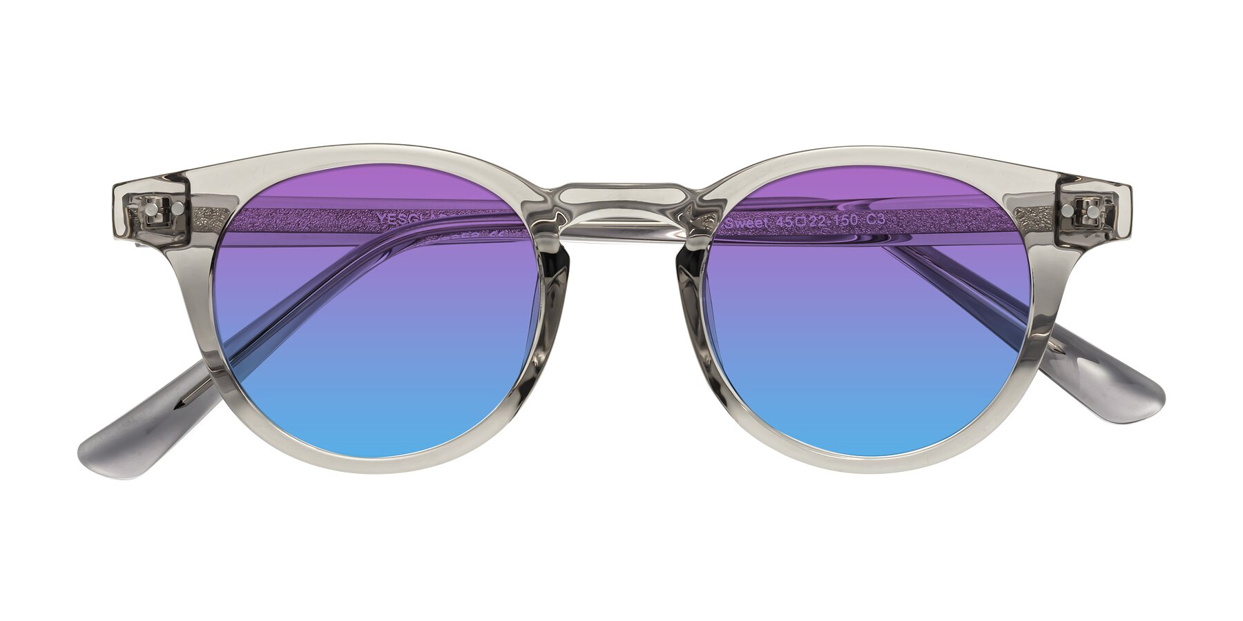 Folded Front of Sweet in Translucent Gray with Purple / Blue Gradient Lenses