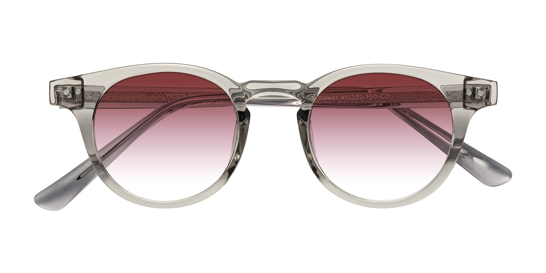 Folded Front of Sweet in Translucent Gray with Garnet Gradient Lenses