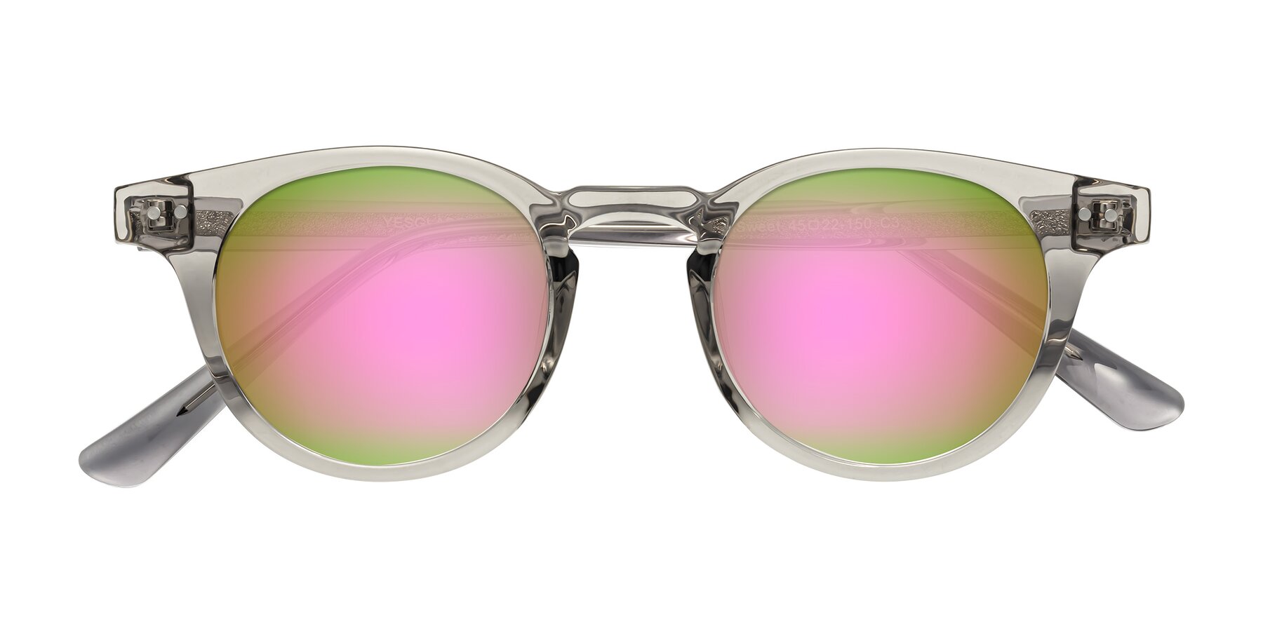 Folded Front of Sweet in Translucent Gray with Pink Mirrored Lenses