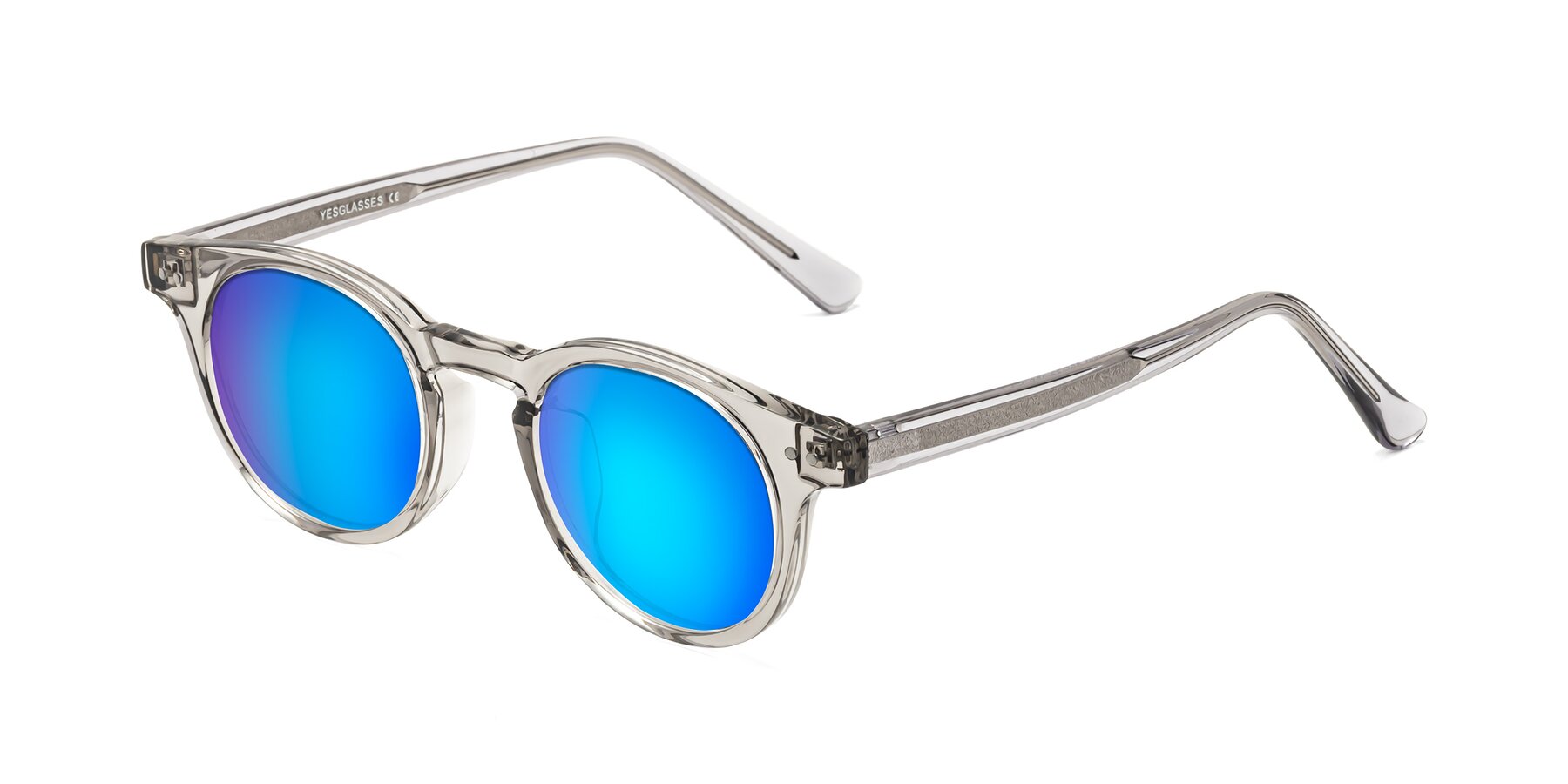 Angle of Sweet in Translucent Gray with Blue Mirrored Lenses