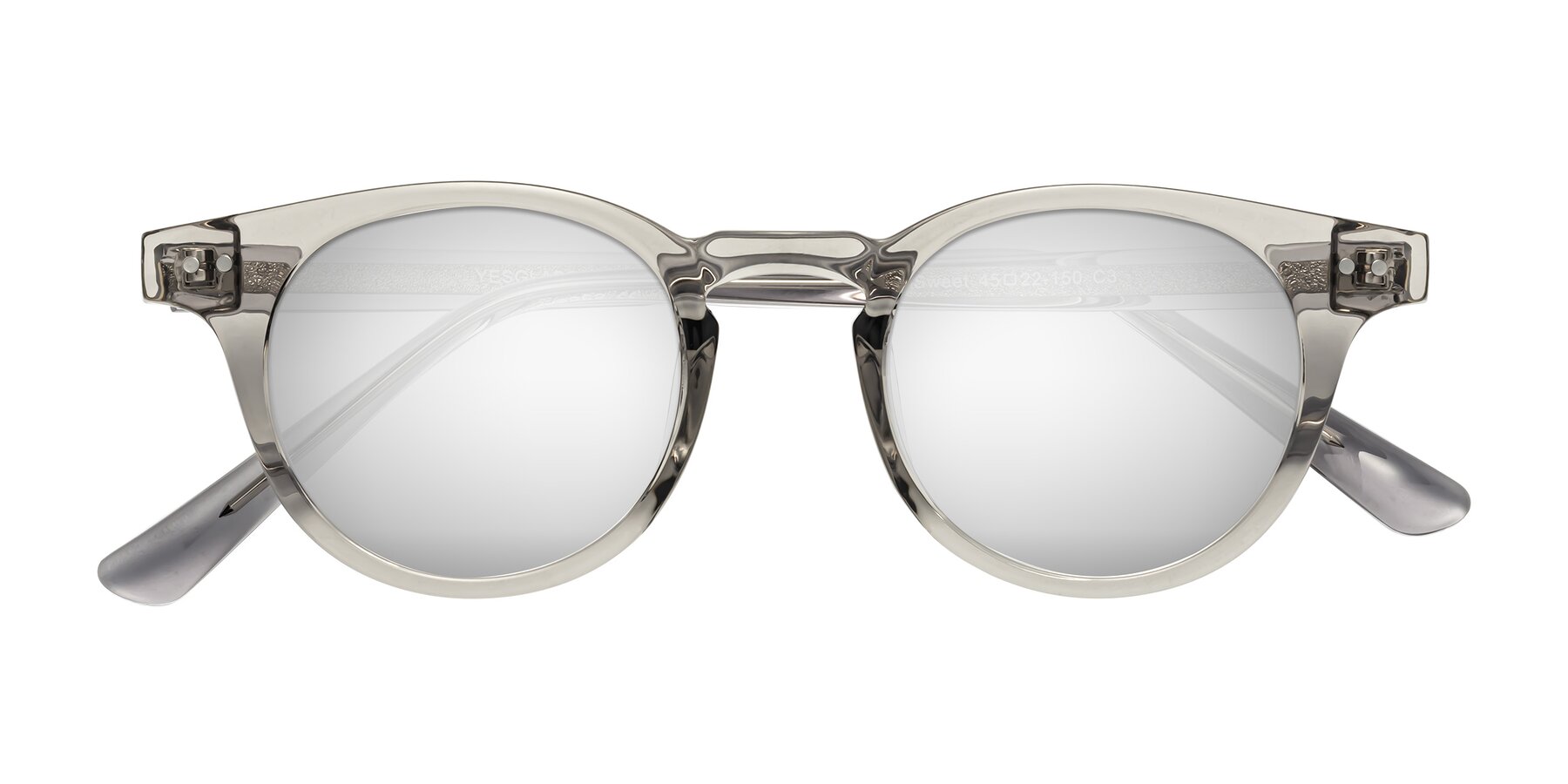 Folded Front of Sweet in Translucent Gray with Silver Mirrored Lenses