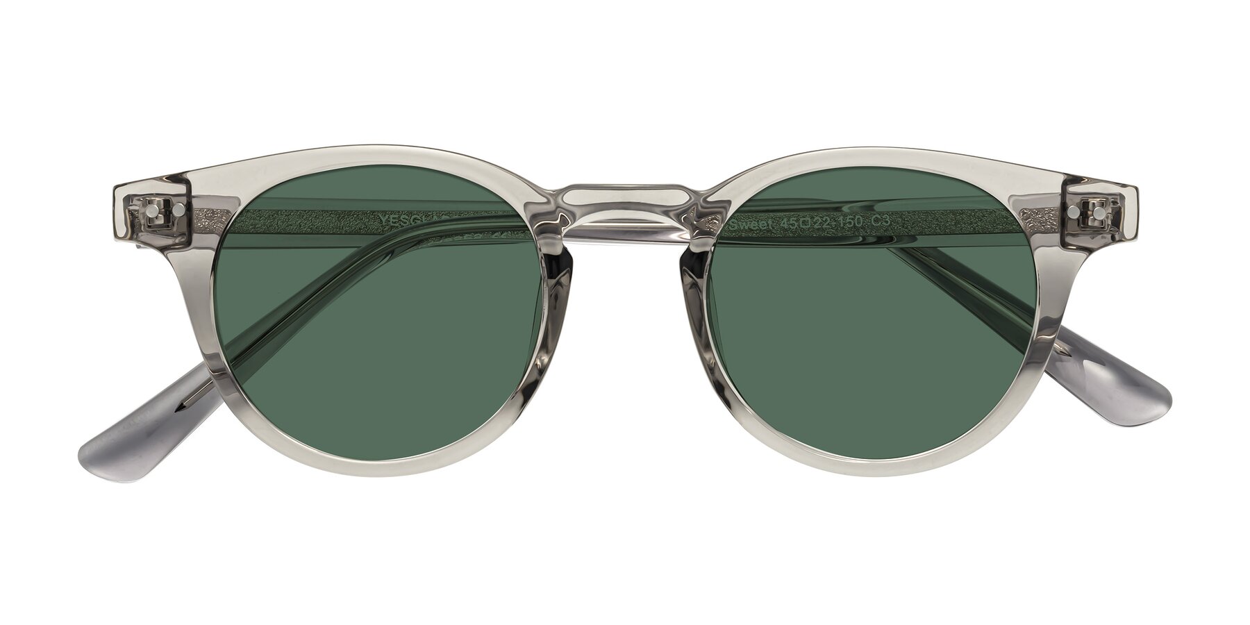 Folded Front of Sweet in Translucent Gray with Green Polarized Lenses