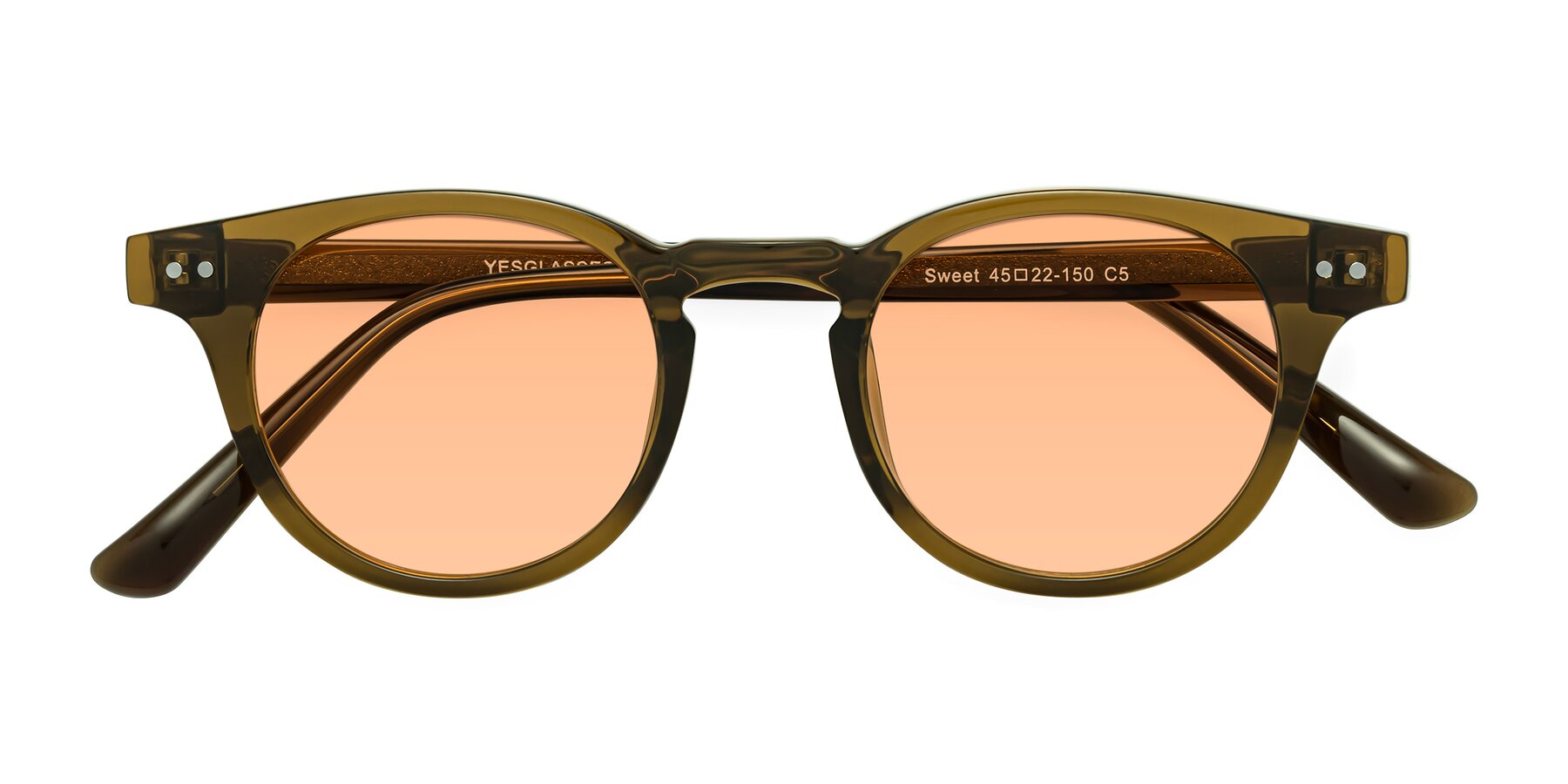 Folded Front of Sweet in Muddy Brown with Light Orange Tinted Lenses