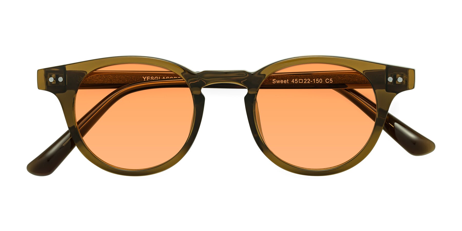 Folded Front of Sweet in Muddy Brown with Medium Orange Tinted Lenses