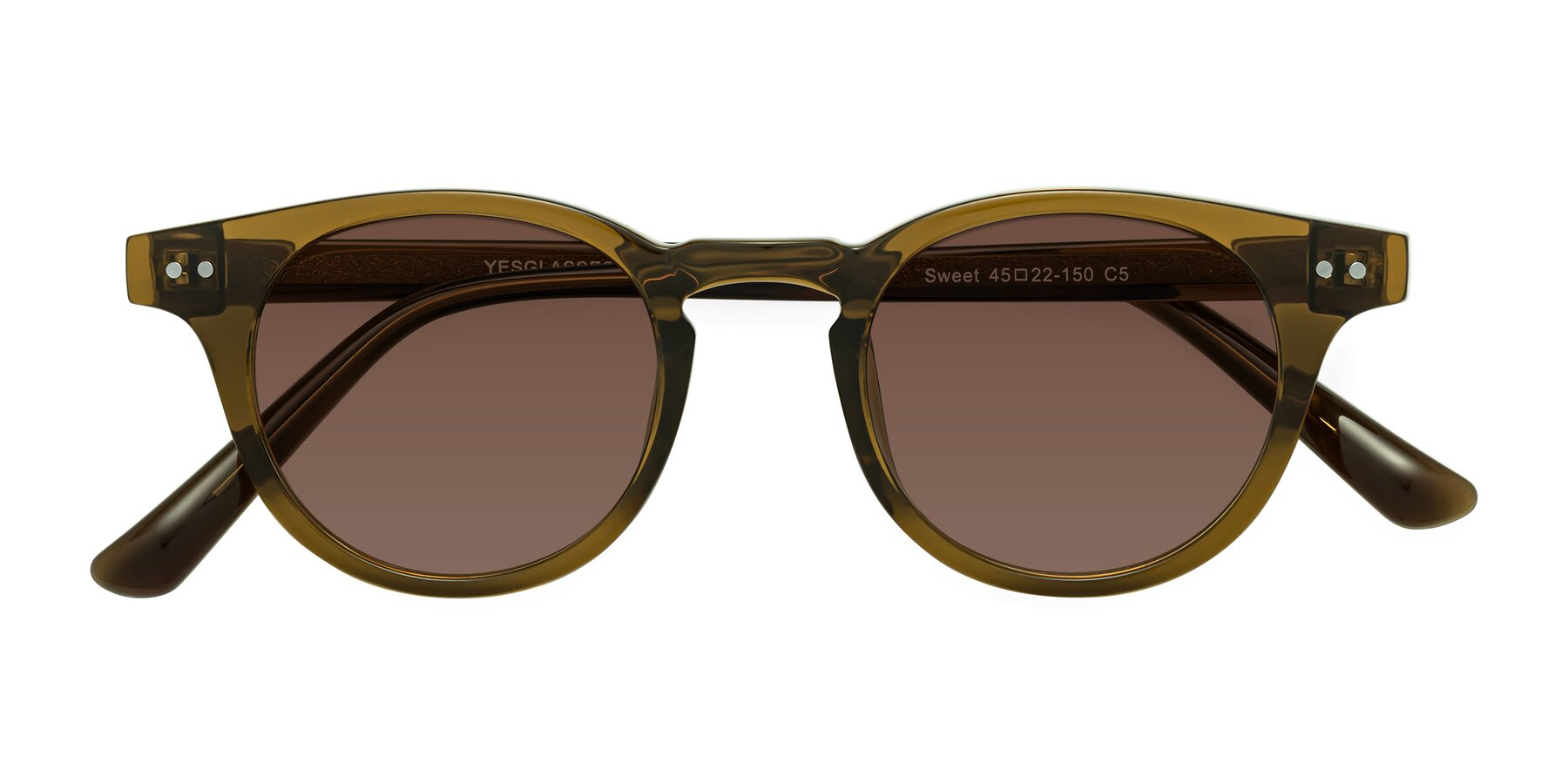 Folded Front of Sweet in Muddy Brown with Brown Tinted Lenses
