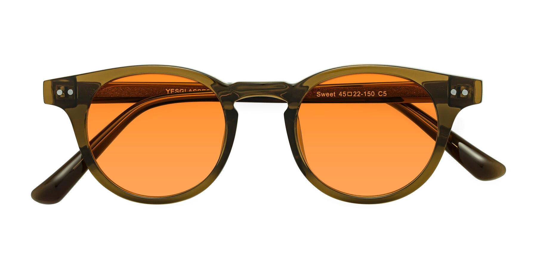 Folded Front of Sweet in Muddy Brown with Orange Tinted Lenses