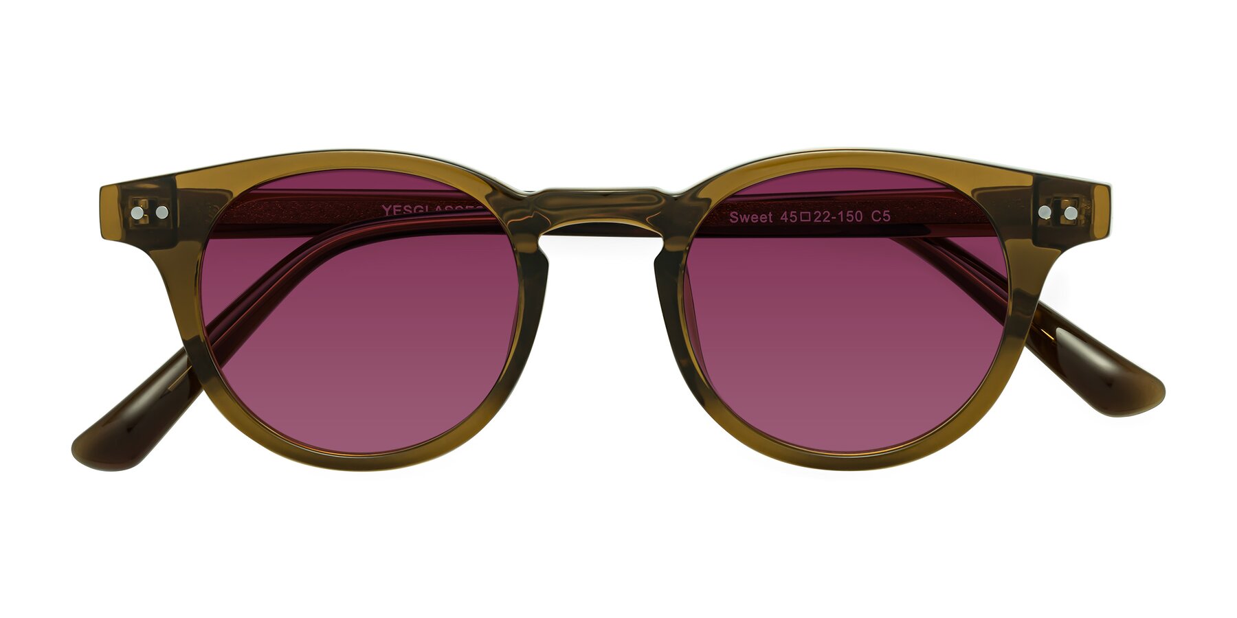 Folded Front of Sweet in Muddy Brown with Wine Tinted Lenses