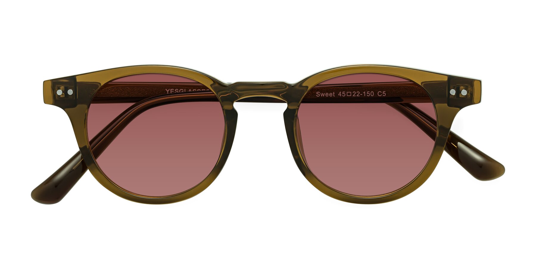 Folded Front of Sweet in Muddy Brown with Garnet Tinted Lenses