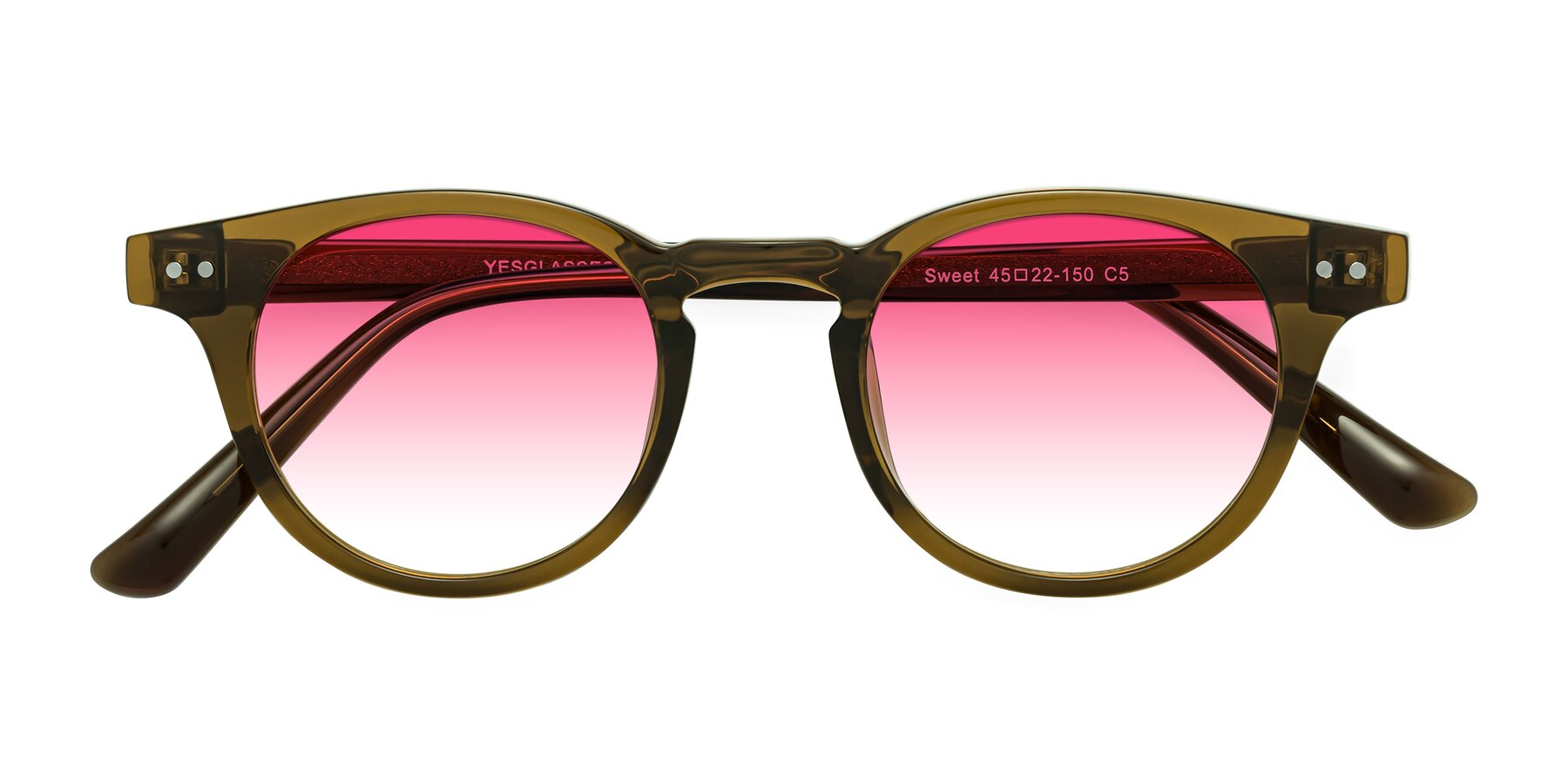 Folded Front of Sweet in Muddy Brown with Pink Gradient Lenses