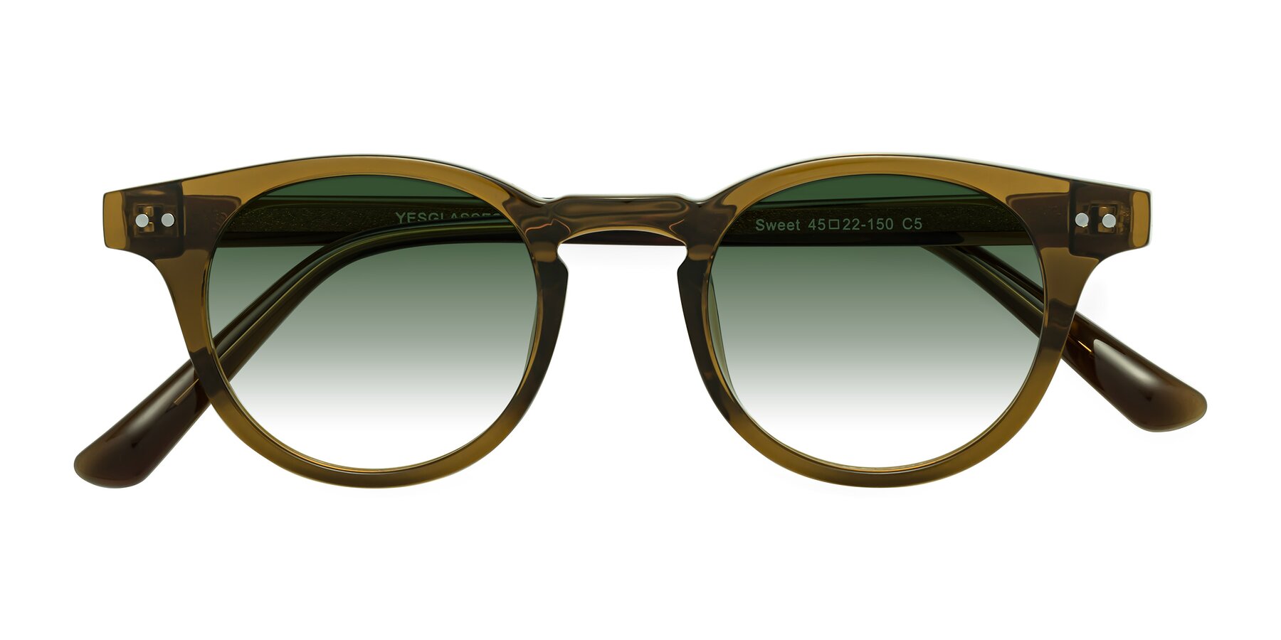 Folded Front of Sweet in Muddy Brown with Green Gradient Lenses