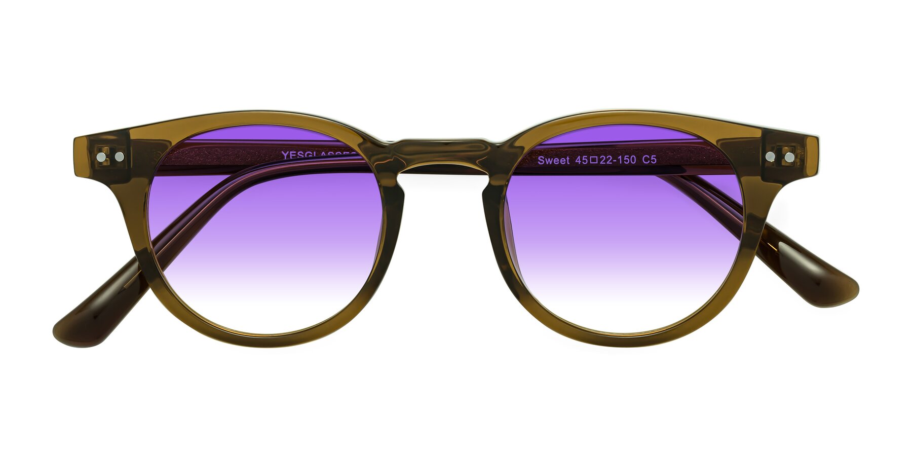 Folded Front of Sweet in Muddy Brown with Purple Gradient Lenses