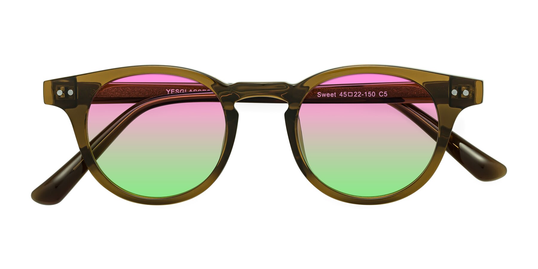 Folded Front of Sweet in Muddy Brown with Pink / Green Gradient Lenses