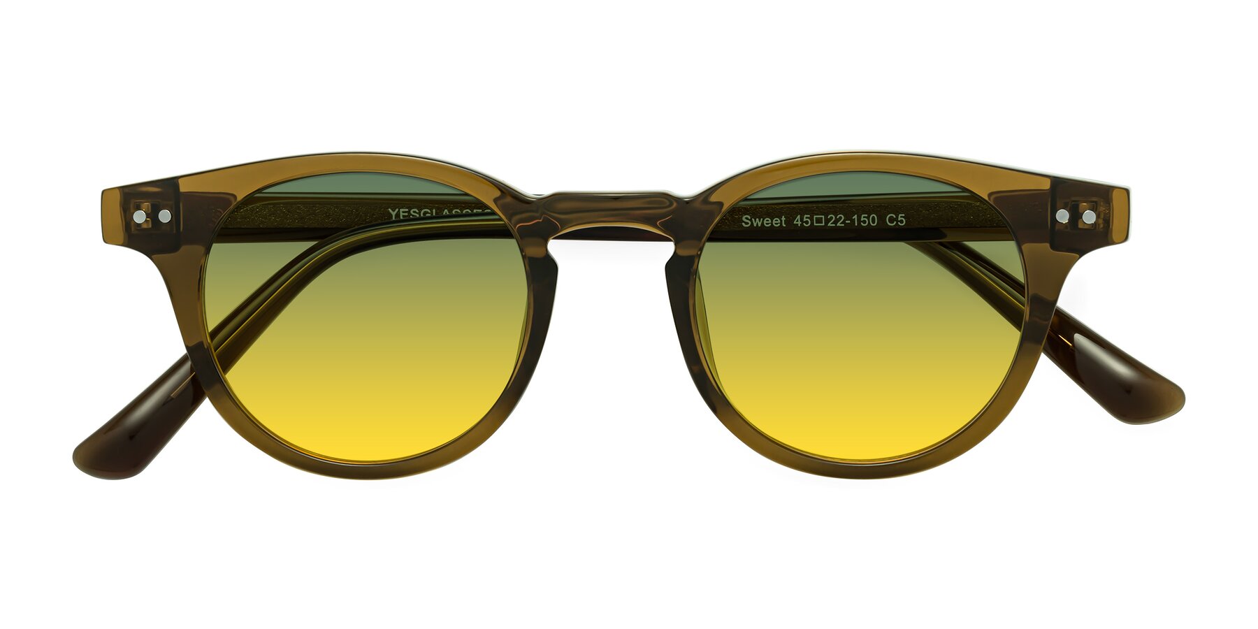Folded Front of Sweet in Muddy Brown with Green / Yellow Gradient Lenses