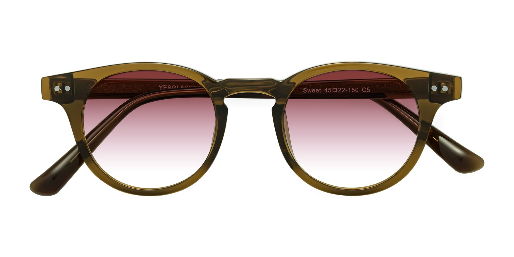 Folded Front of Sweet in Muddy Brown with Garnet Gradient Lenses