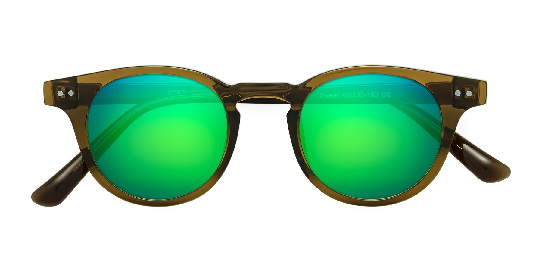 Folded Front of Sweet in Muddy Brown with Green Mirrored Lenses