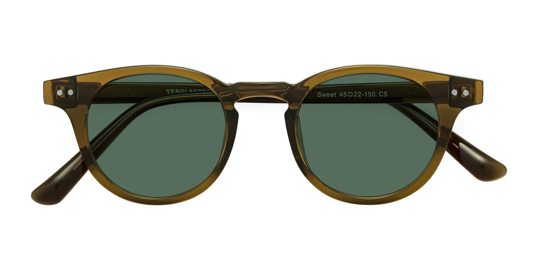 Folded Front of Sweet in Muddy Brown with Green Polarized Lenses