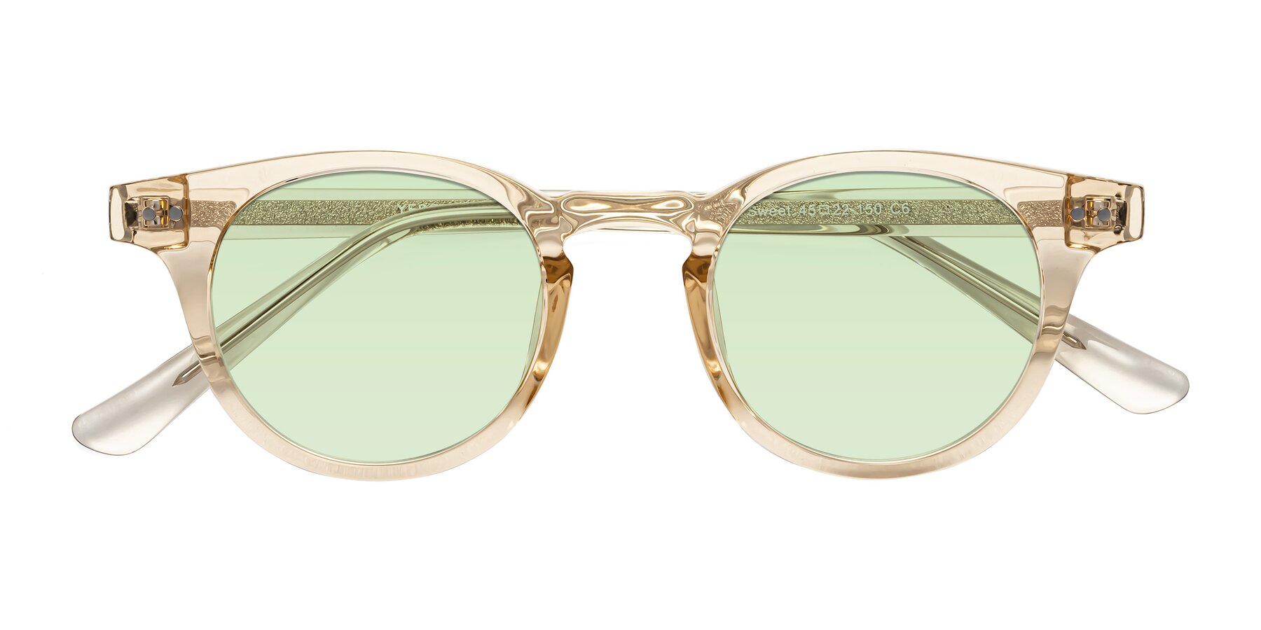 Folded Front of Sweet in Champagne with Light Green Tinted Lenses