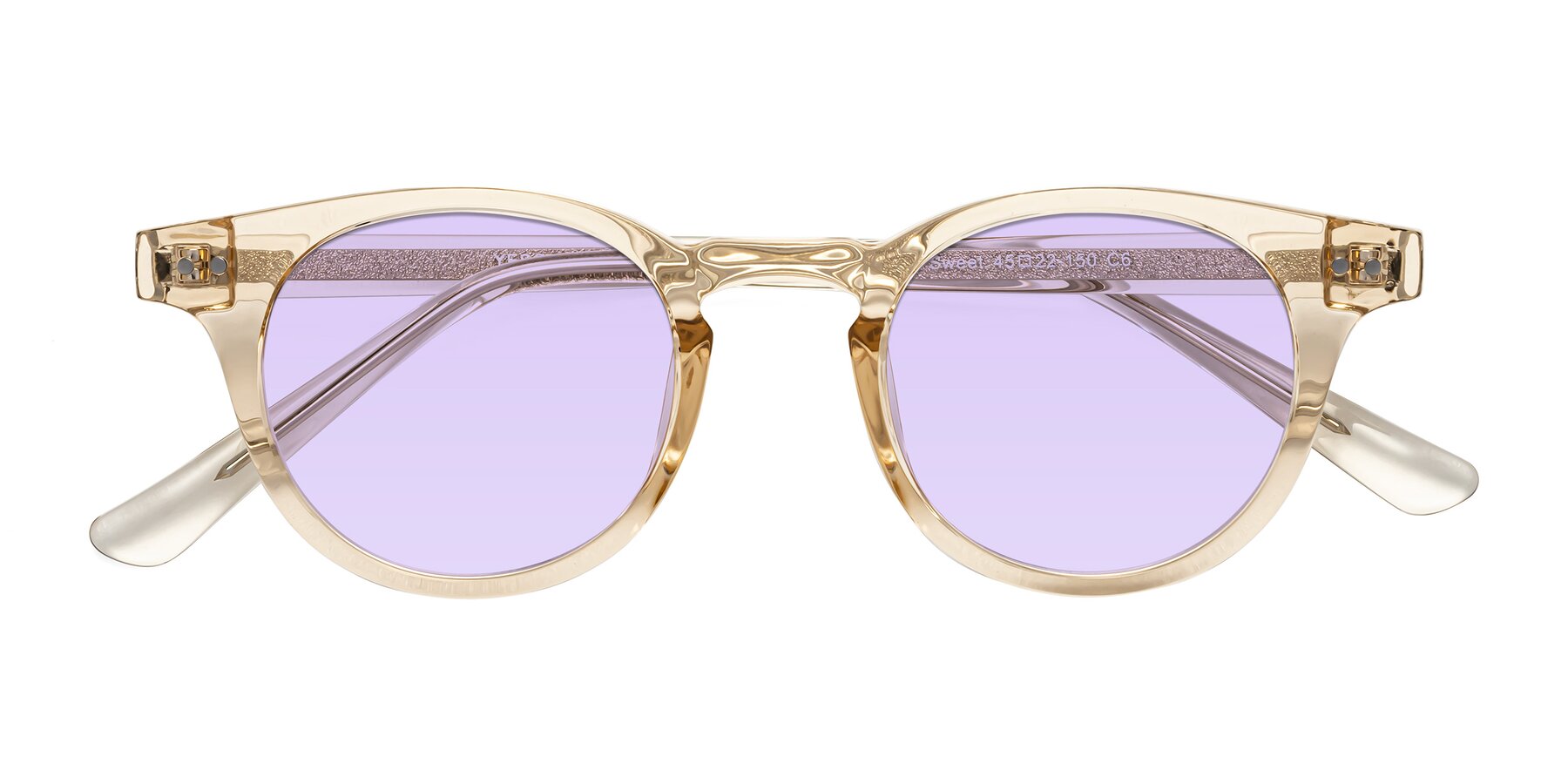 Folded Front of Sweet in Champagne with Light Purple Tinted Lenses